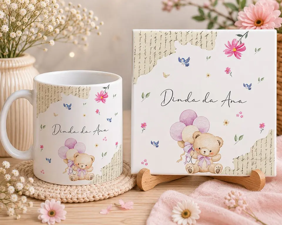 8 Artes para Caneca e Azulejo Dindos Batismo Infantil Aquarela Arquivo Editável 3