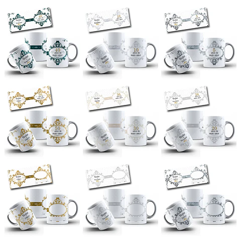 12 Artes para Caneca Bodas Arquivo em Png