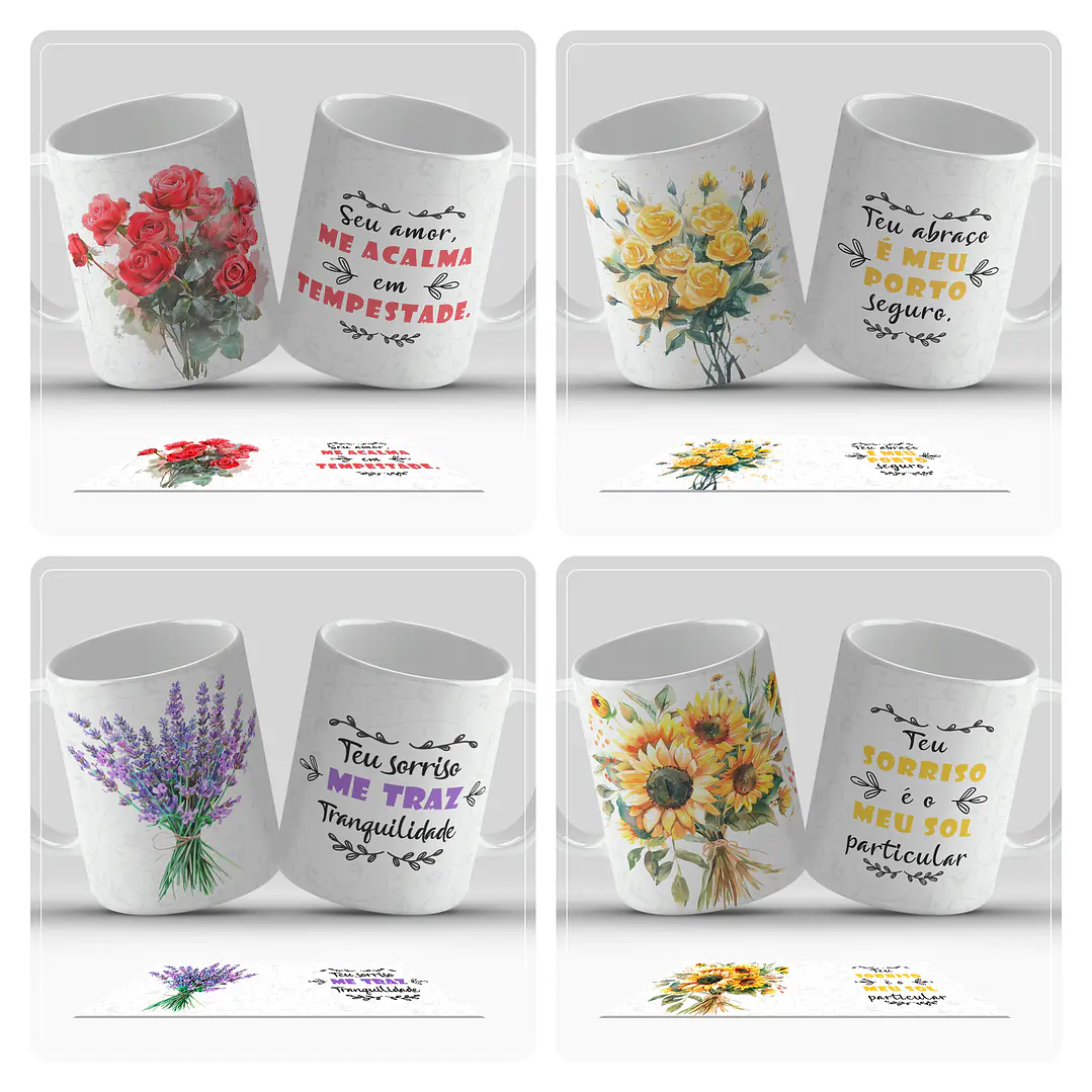 14 Artes para Caneca Floral Frases Arquivo em Jpg 1