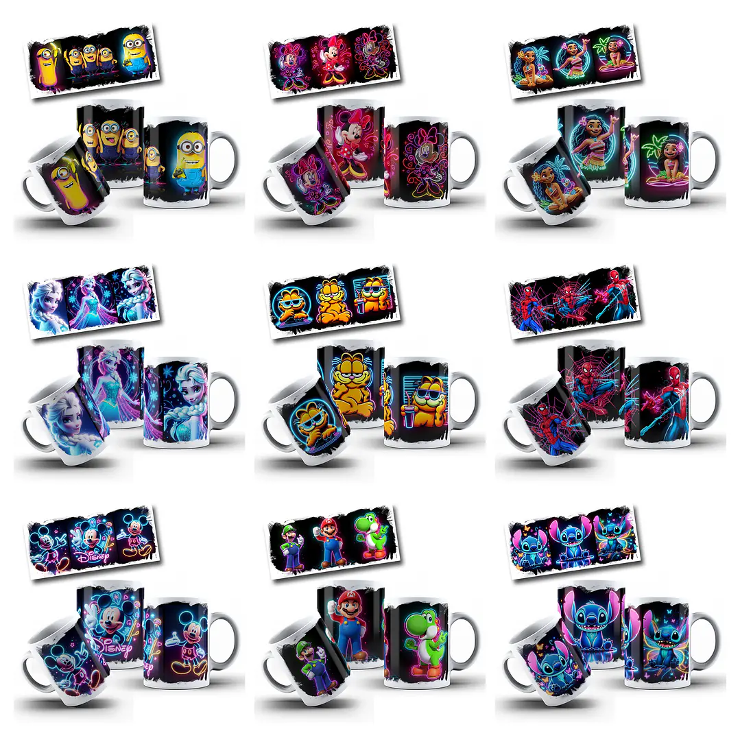 15 Artes para Caneca Neon Personagens Arquivos em Png 1