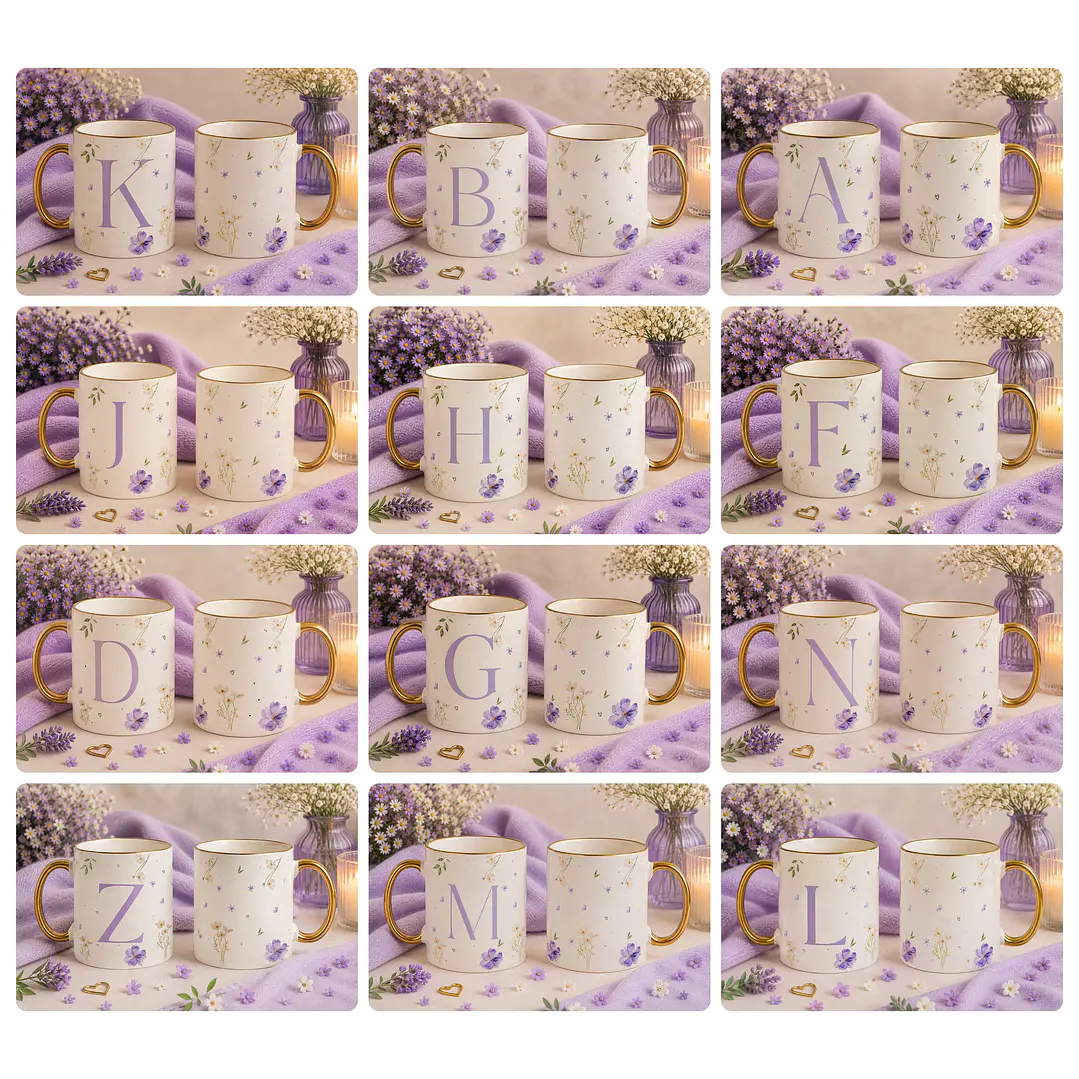 26 Artes para Caneca Alfabeto Flores do Campo Arquivo Editável 1