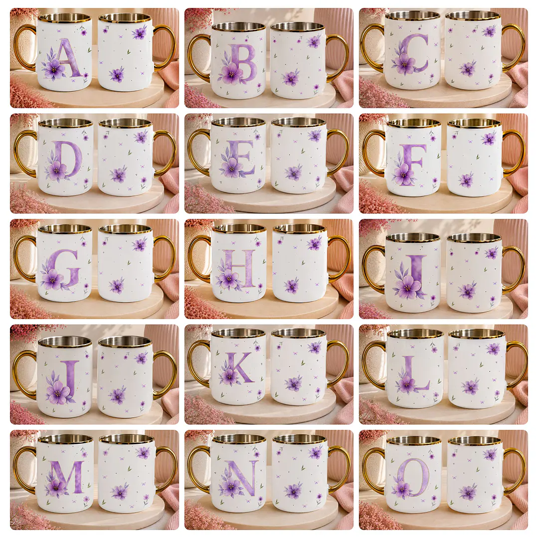 26 Artes para Caneca Alfabeto Lilás Aquarelado Arquivo em Png 1
