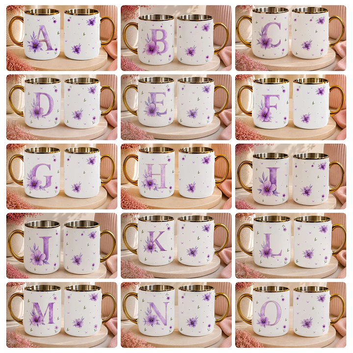 26 Artes para Caneca Alfabeto Lilás Aquarelado Arquivo em Png 1