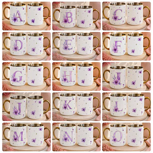 26 Artes para Caneca Alfabeto Lilás Aquarelado Arquivo em Png