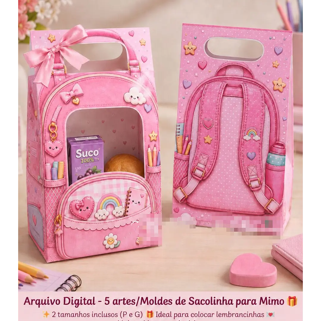 Arquivo Lembrancinha Moldes de Sacolinhas Mochila – Tema Escolar em Pdf  1