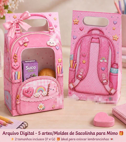 Arquivo Lembrancinha Moldes de Sacolinhas Mochila – Tema Escolar em Pdf 