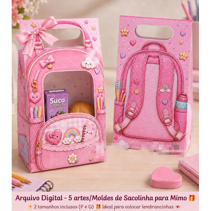 Arquivo Lembrancinha Moldes de Sacolinhas Mochila – Tema Escolar em Pdf  1