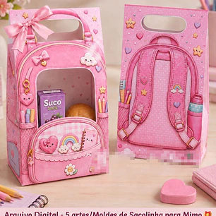 Arquivo Lembrancinha Moldes de Sacolinhas Mochila – Tema Escolar em Pdf 