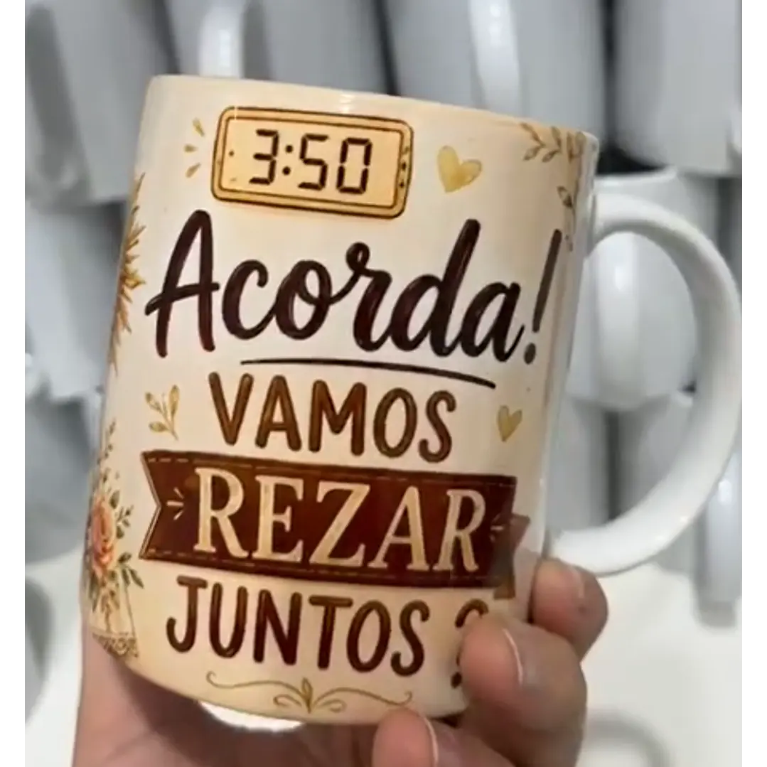 2 Artes para Caneca Frei em Orações Acorda Vamos rezar junto Arquivo em Png 3