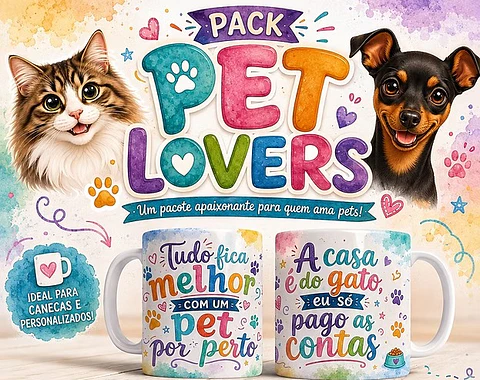 20 Artes para Caneca Cachorros Pets Lovers Arquivo em Jpg 