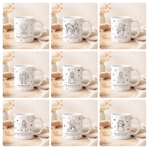 20 Artes para Caneca Santinhos Arquivo Editável 