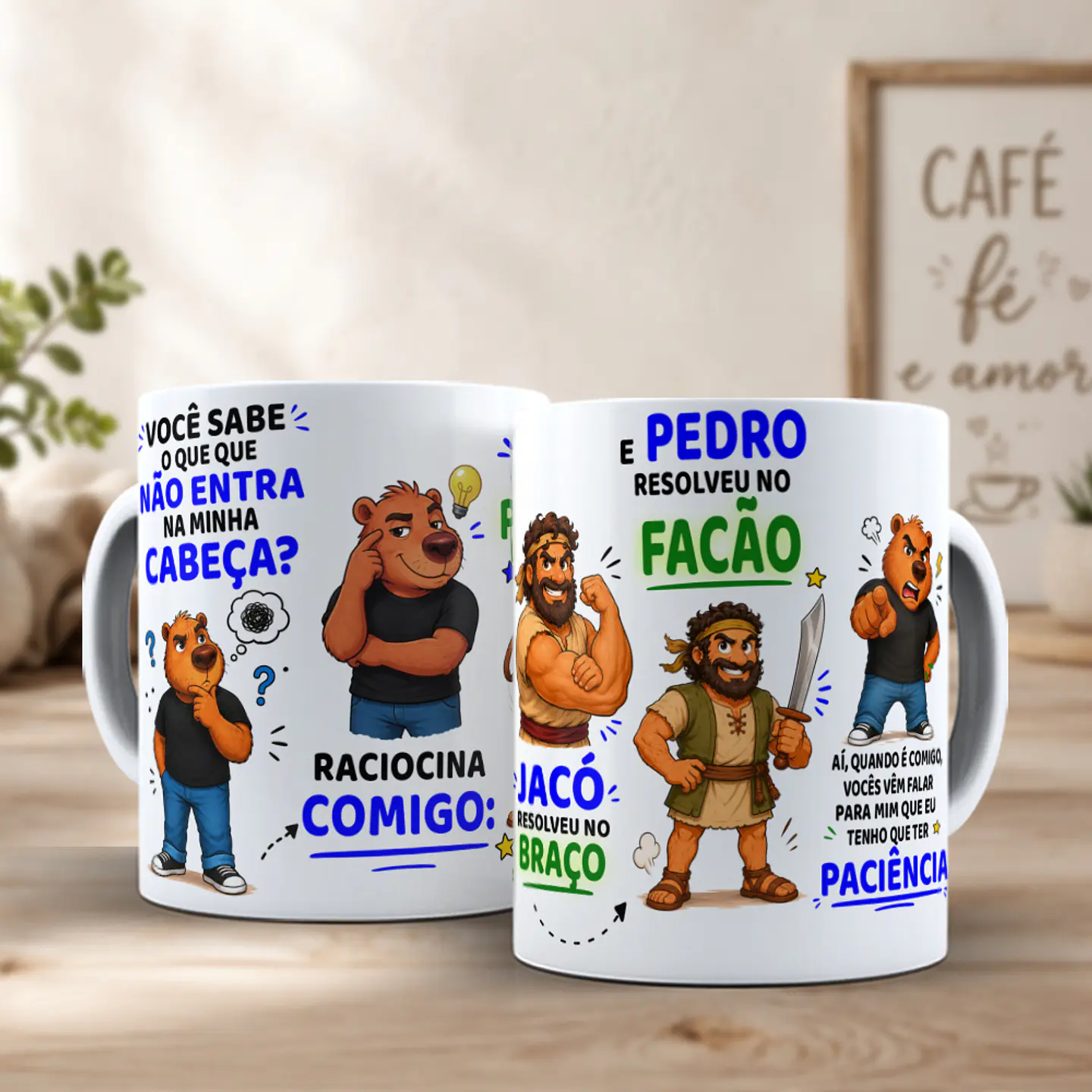 Arte para Caneca você sabe o que que não entra na minha cabeça, raciocina comigo, davi resolveu na pedrada, jacó resolveu no braço Arquivo em Jpg 2