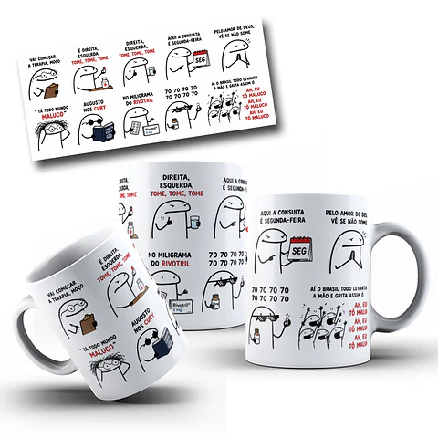 Arte para Caneca Flork Meme Viral Vai começar a terapia moça, é direita, esquerda Augusto Cury Arquivo em Jpg