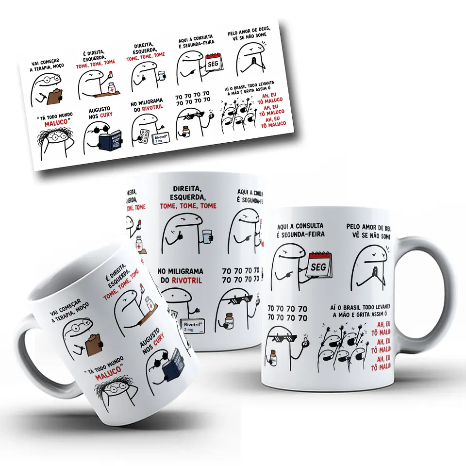 Arte para Caneca Flork Meme Viral Vai começar a terapia moça, é direita, esquerda Augusto Cury Arquivo em Jpg 1