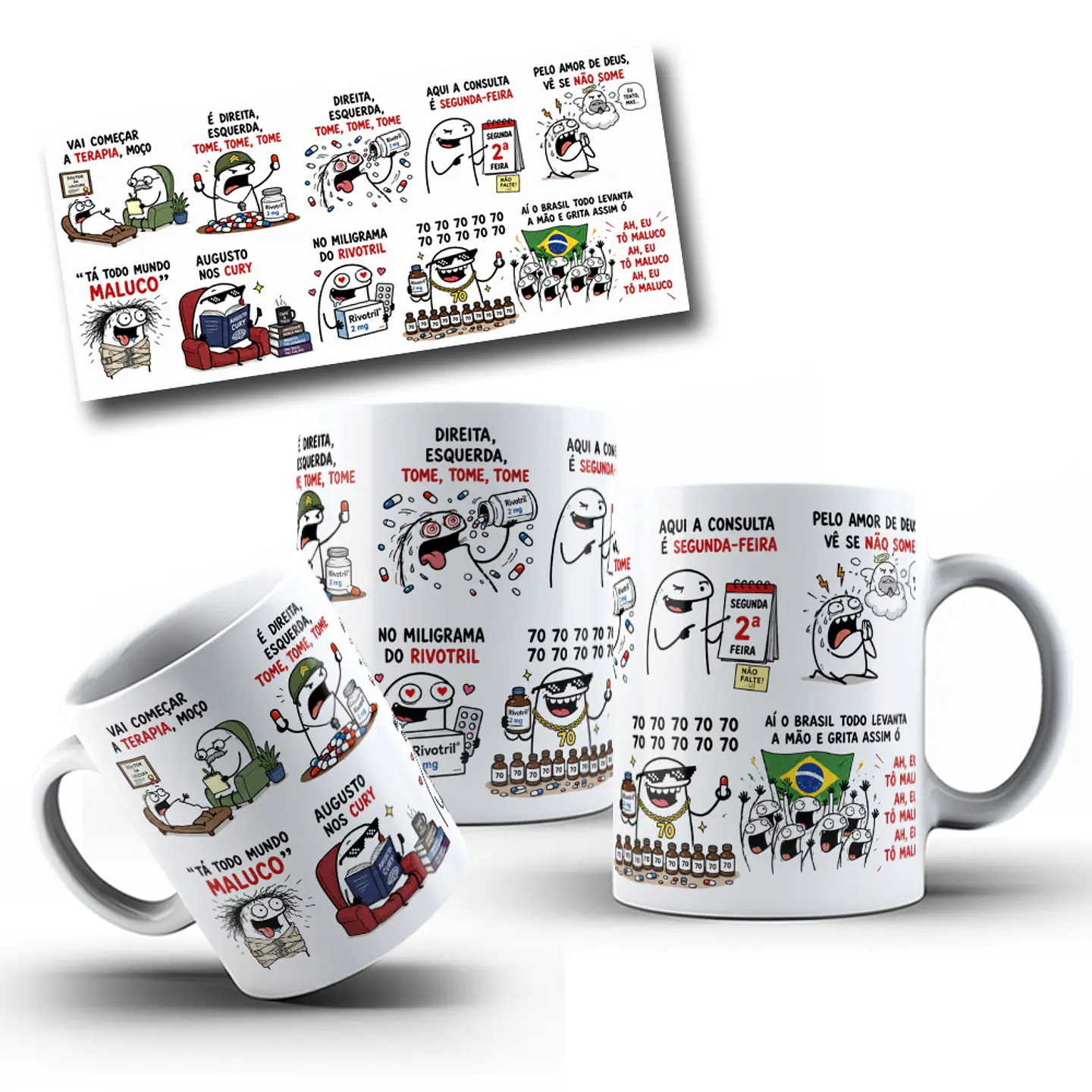 Arte para Caneca Vai começar a terapia moça, é direita, esquerda Flork Meme Viral Augusto Cury Arquivo em Jpg 1