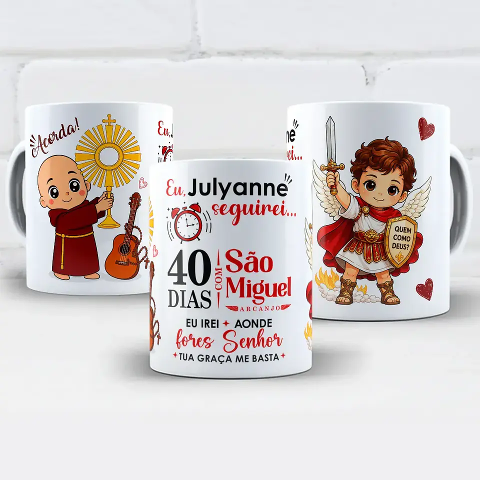Arte para Caneca Frei Gilson 40 Dias Com São Miguel Arcanjo Arquivo em Jpg 1