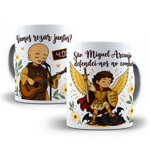 Arte para Caneca Frei Gilson e São Miguel Arcanjo Vamos Rezar Juntos Arquivo em Jpg