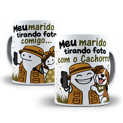 Arte para Caneca Meu marido tirando foto comigo meu marido tirando foto com o peixe, gato, cachorro e cavalo Arquivo em Jpg 