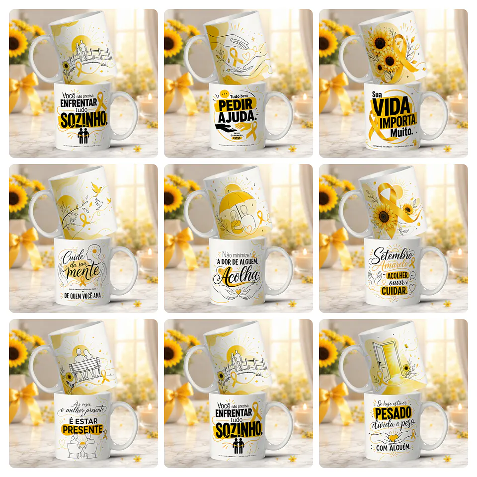 32 Artes para Camisa e Canecas Setembro Amarelo Arquivo em Png 2
