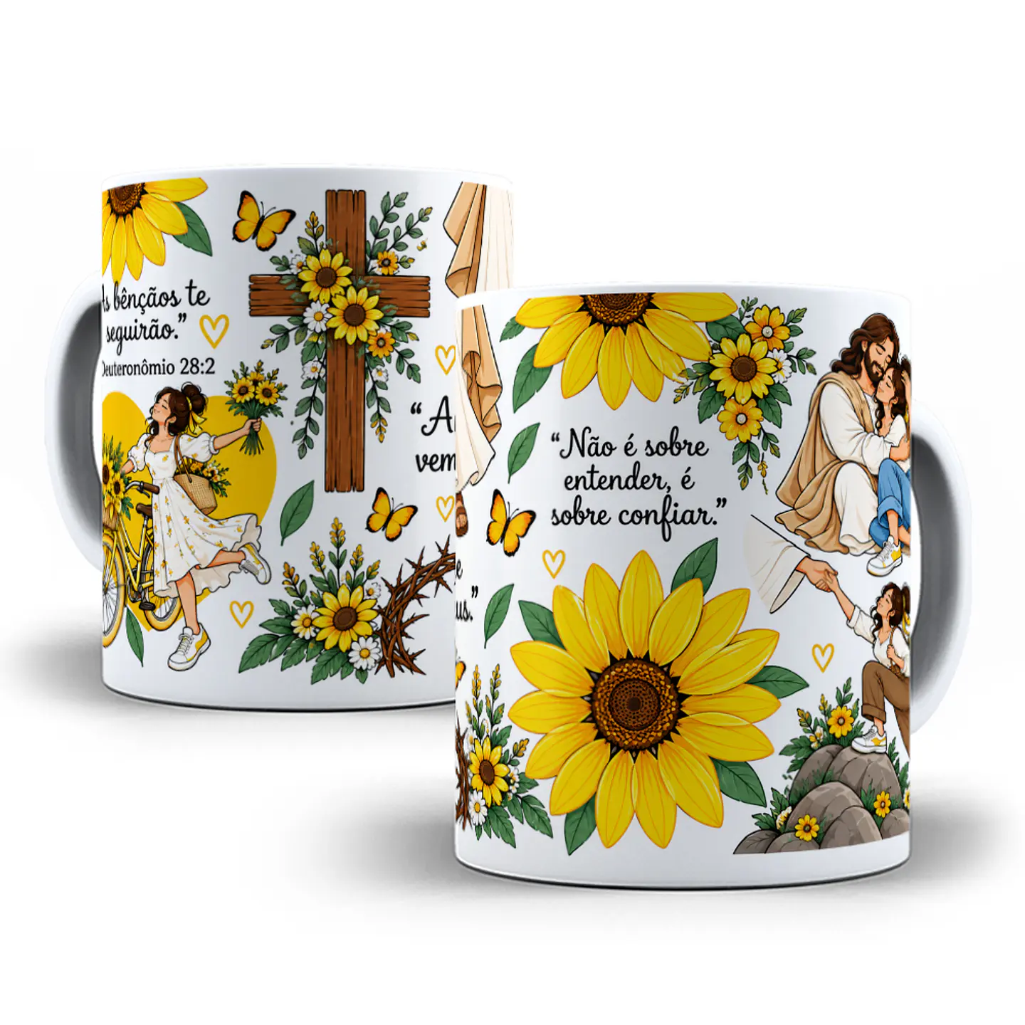 Arte para Caneca As bênçãos te seguirão - Versiculo Deuteronômio 28:2 Girasol Arquivo em Png 1