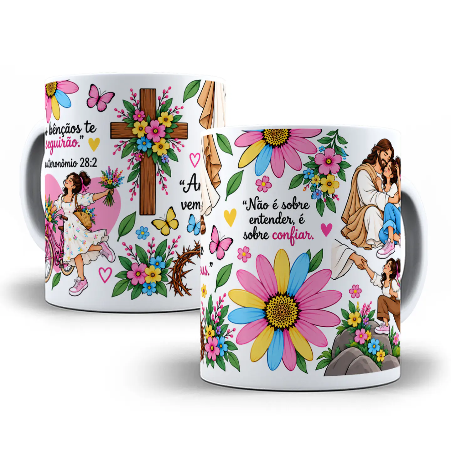 Arte para Caneca As bênçãos te seguirão - Versiculo Deuteronômio 28:2 Rosa Arquivo em Png  1