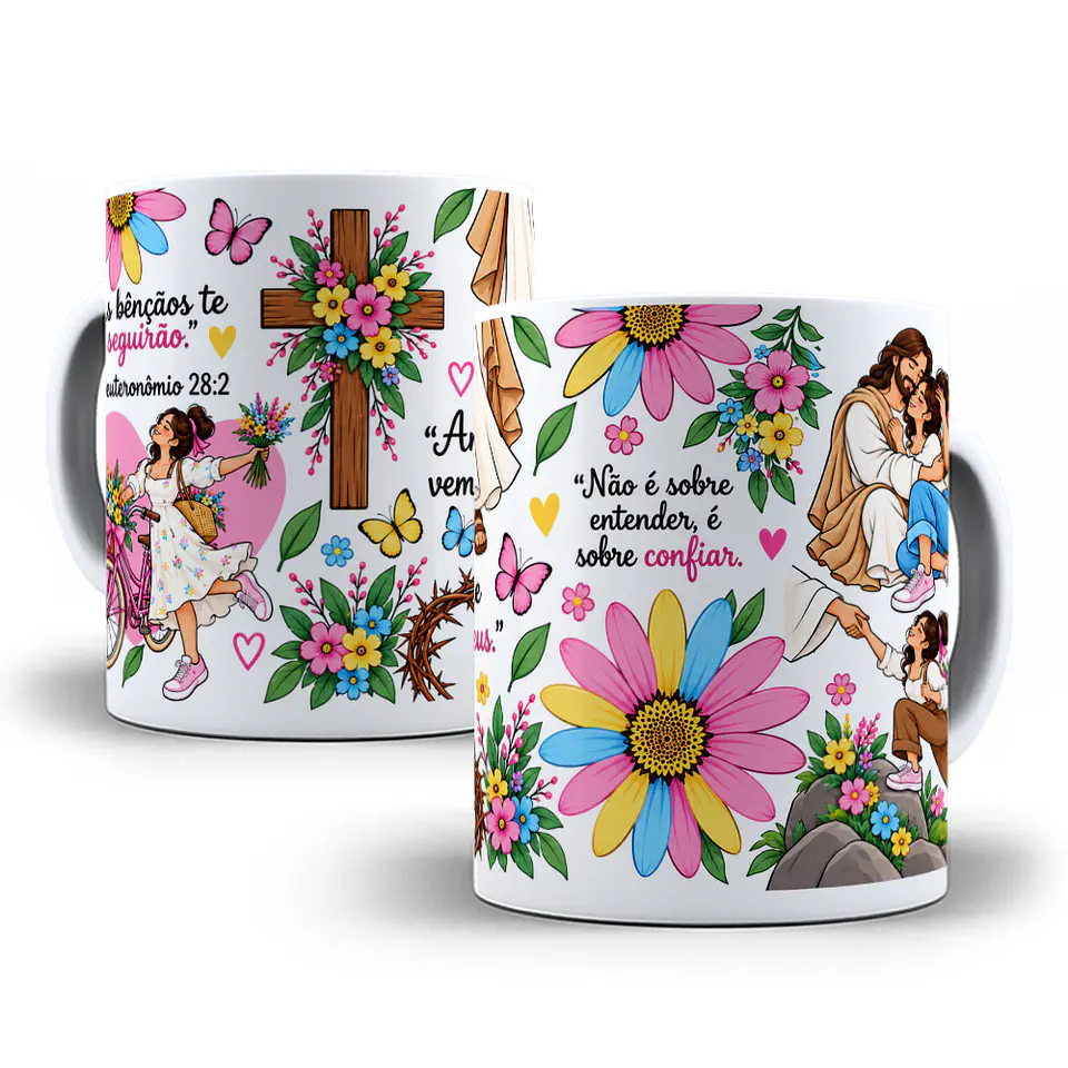Arte para Caneca As bênçãos te seguirão - Versiculo Deuteronômio 28:2 Rosa Arquivo em Png  1