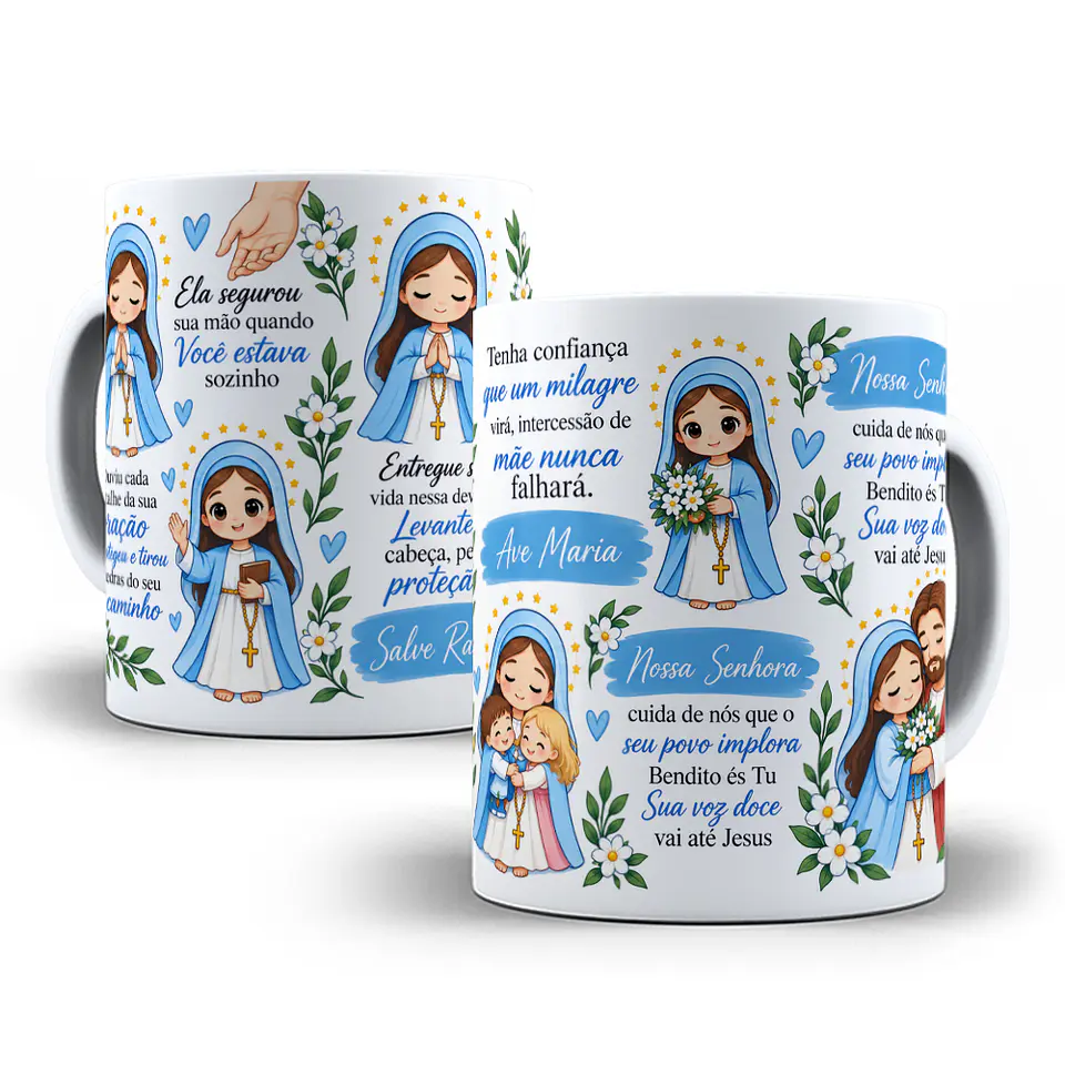 Arte para Caneca Ela segurou a sua mão quando estava sozinho - Santinhas Arquivo em Png 2