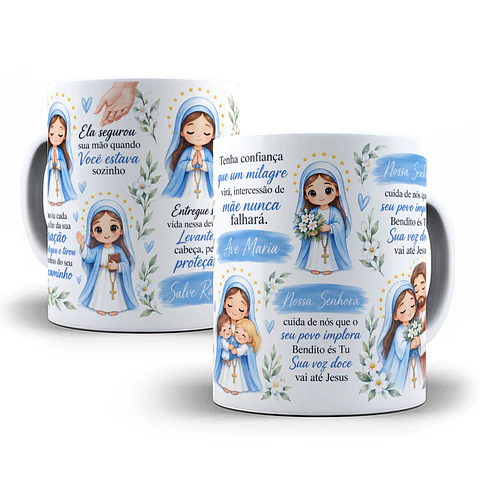 Arte para Caneca Ela segurou a sua mão quando estava sozinho - Santinhas Arquivo em Png