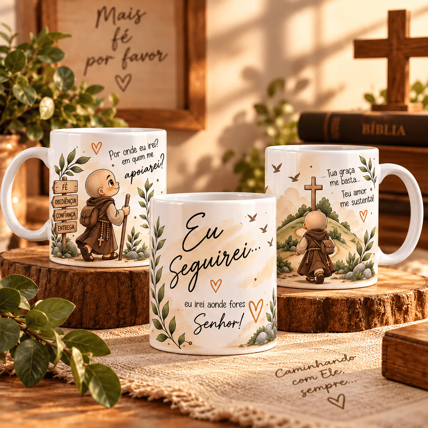Arte para Caneca Por onde eu irei? em que me apoiarei? Eu seguirei... eu irei aonde fores senhor! tua graça me basta, teu amor me sustenta! - Frei Gilson Arquivo em Png  1