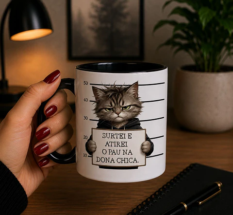 Arte para Caneca Gato Surtei e atirei o pau na dona Chica Arquivo em Png