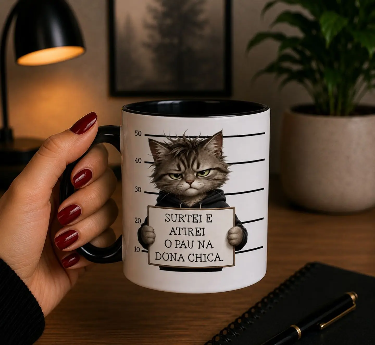 Arte para Caneca Gato Surtei e atirei o pau na dona Chica Arquivo em Png 1