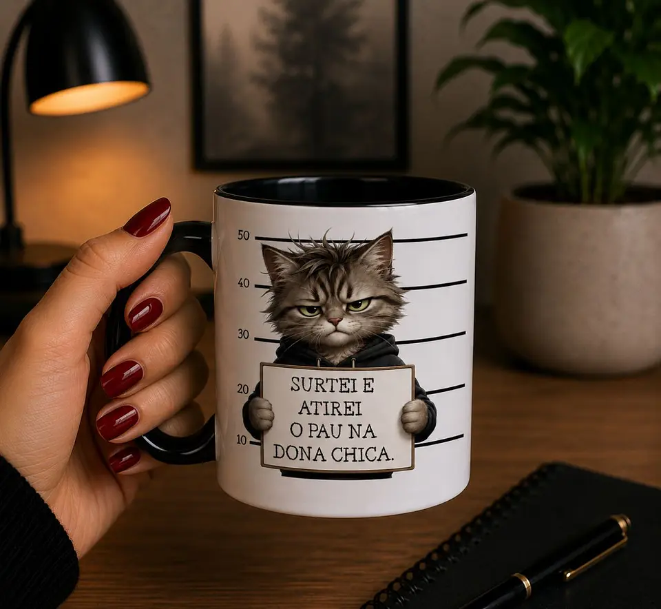 Arte para Caneca Gato Surtei e atirei o pau na dona Chica Arquivo em Png 1