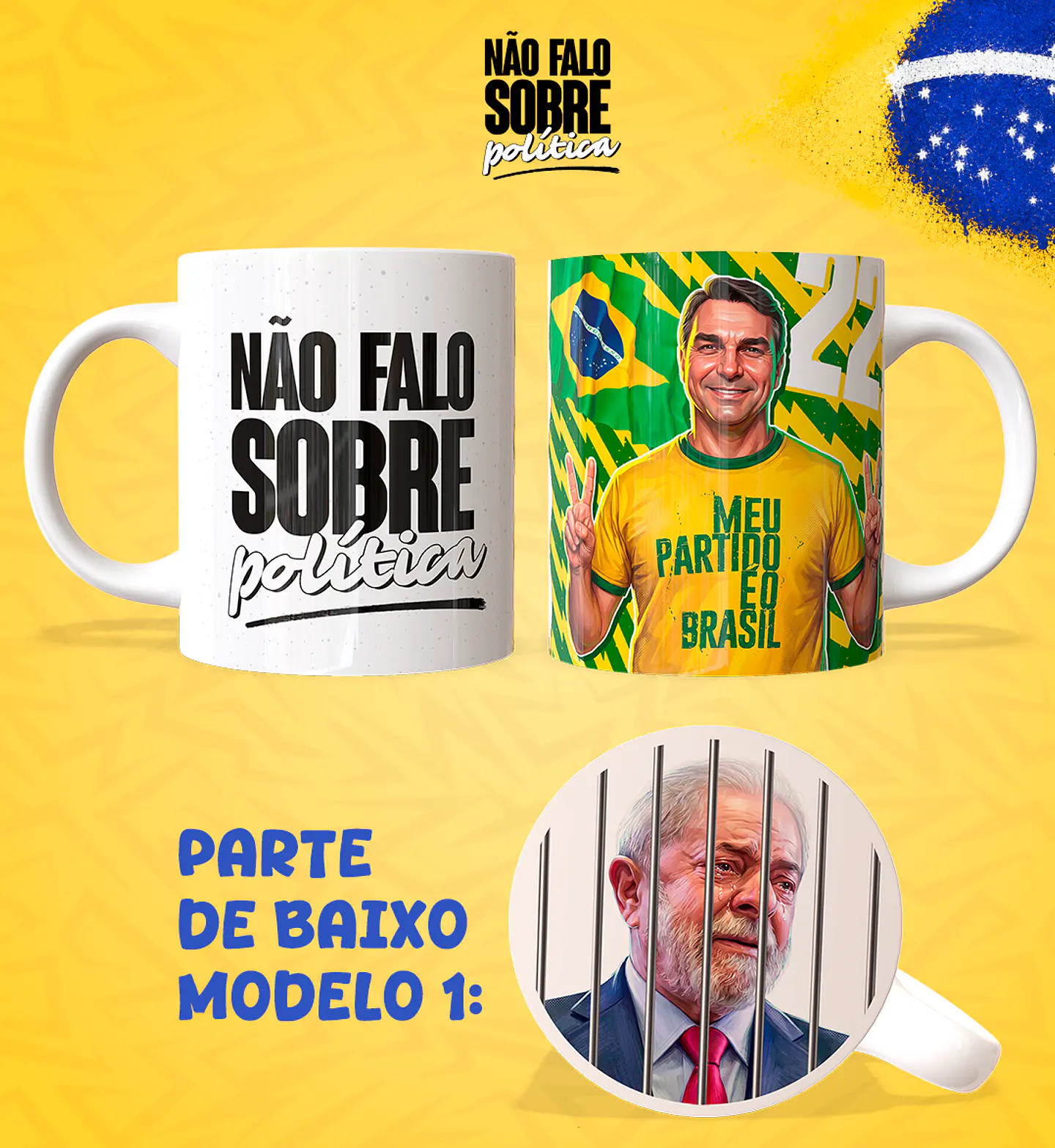 Artes para Caneca Não Falo sobre Politica Flávio Bolsonaro em Png  2