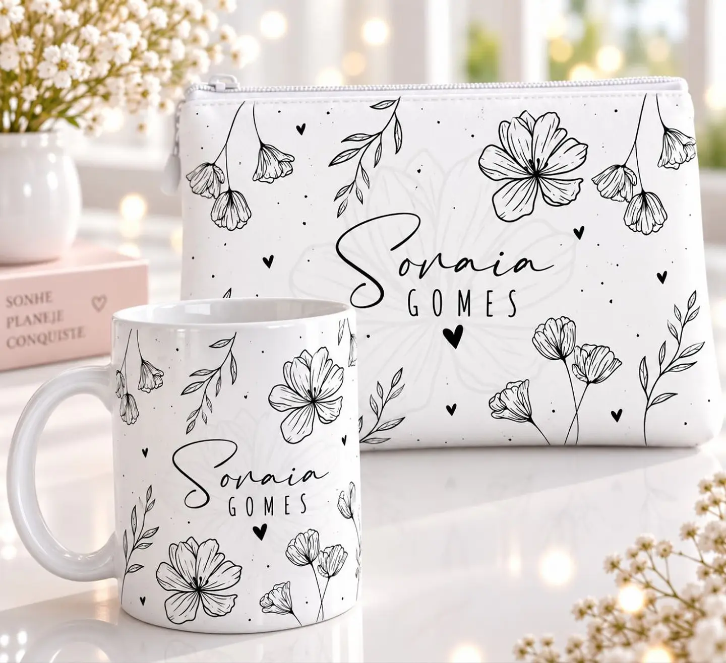 Artes para Caneca Alfabeto Coleção Flores do Amanha em Canva 2