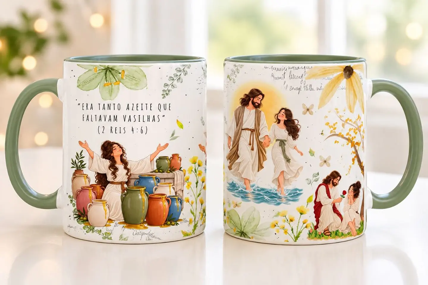 Artes para Caneca Era tanto azeite que faltavam vasilhas - 2 reis 4:6 em Png  1
