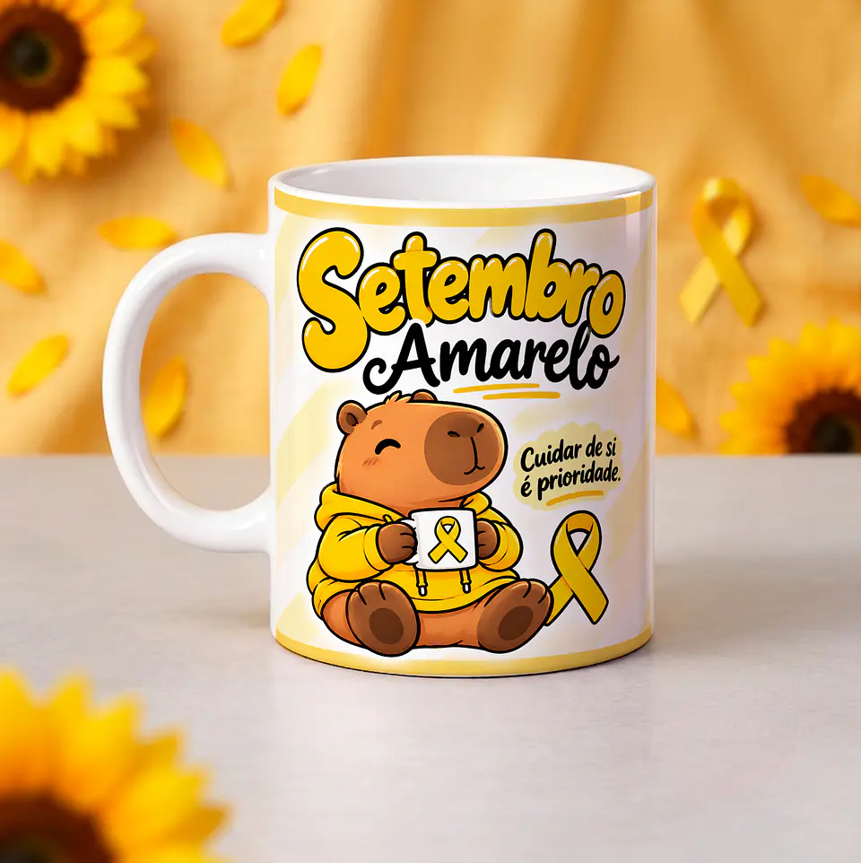 8 Artes para Caneca Setembro Amarelo Capivaras Arquivo em Jpg  3