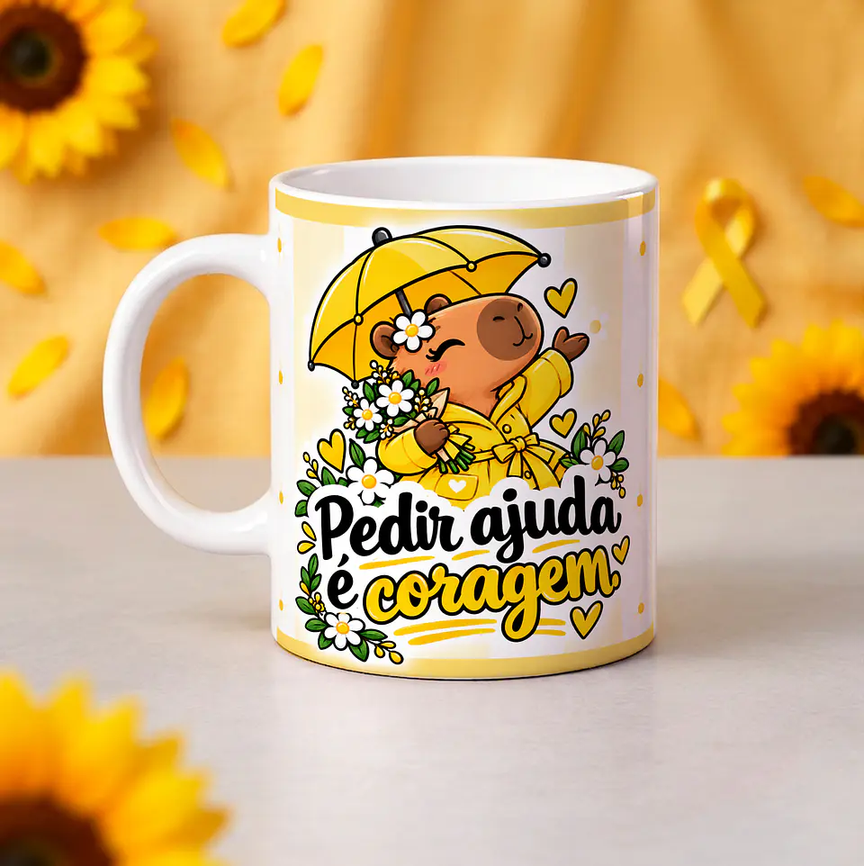 8 Artes para Caneca Setembro Amarelo Capivaras Arquivo em Jpg  5