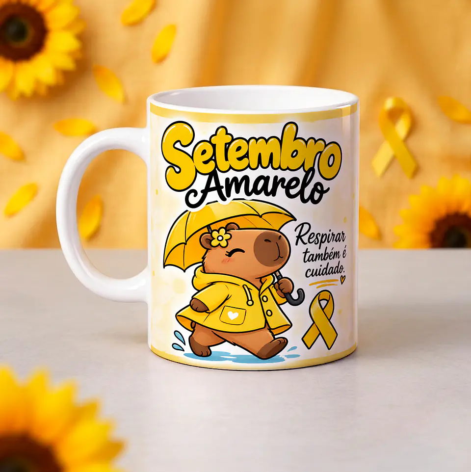 8 Artes para Caneca Setembro Amarelo Capivaras Arquivo em Jpg  6
