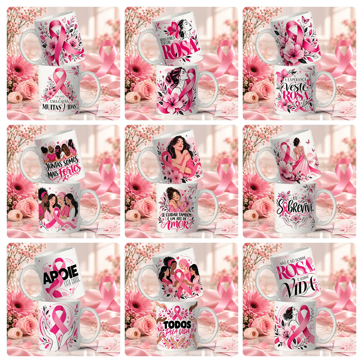 24 Artes para Caneca e Camisa Outubro Rosa Arquivo em Jpg  3