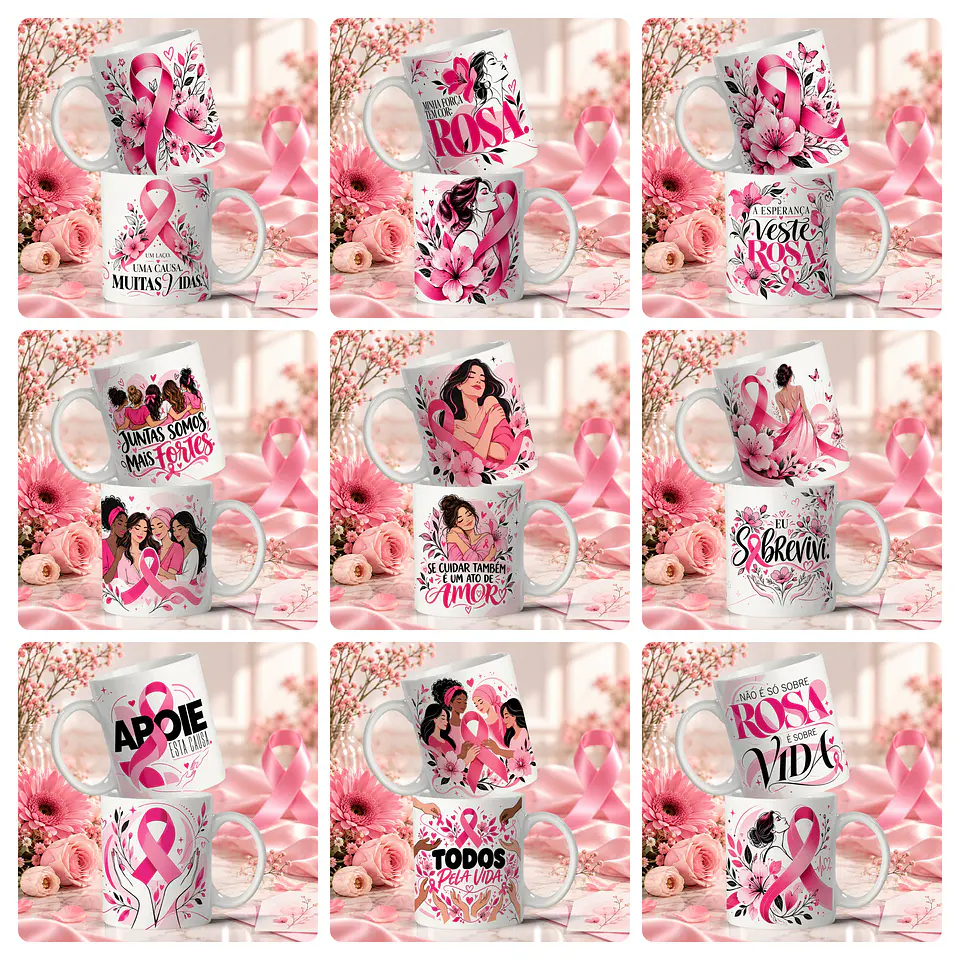 24 Artes para Caneca e Camisa Outubro Rosa Arquivo em Jpg  3