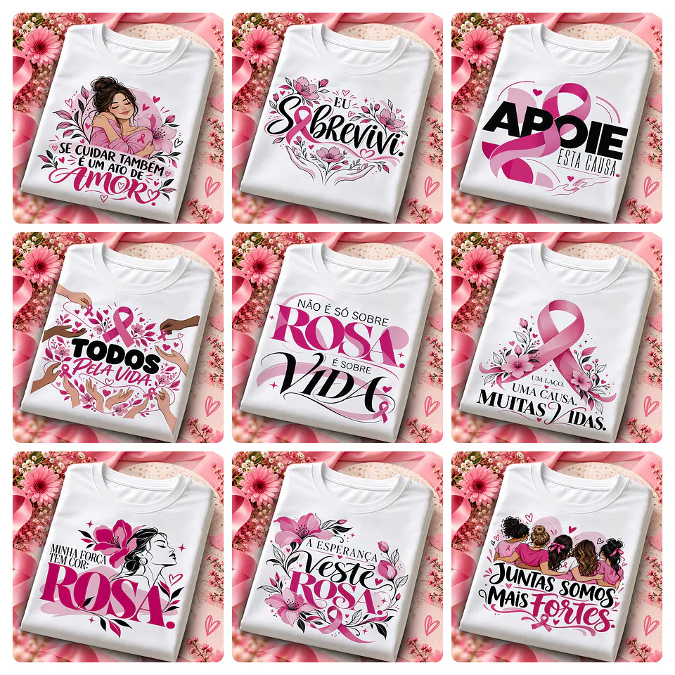 24 Artes para Caneca e Camisa Outubro Rosa Arquivo em Jpg  4