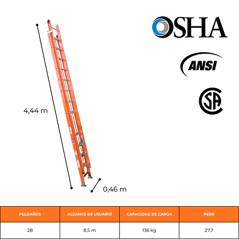 ESCALERA FIBRA DE VIDRIO TELESCÓPICA 7,73 METROS / 2x14 PELDAÑOS