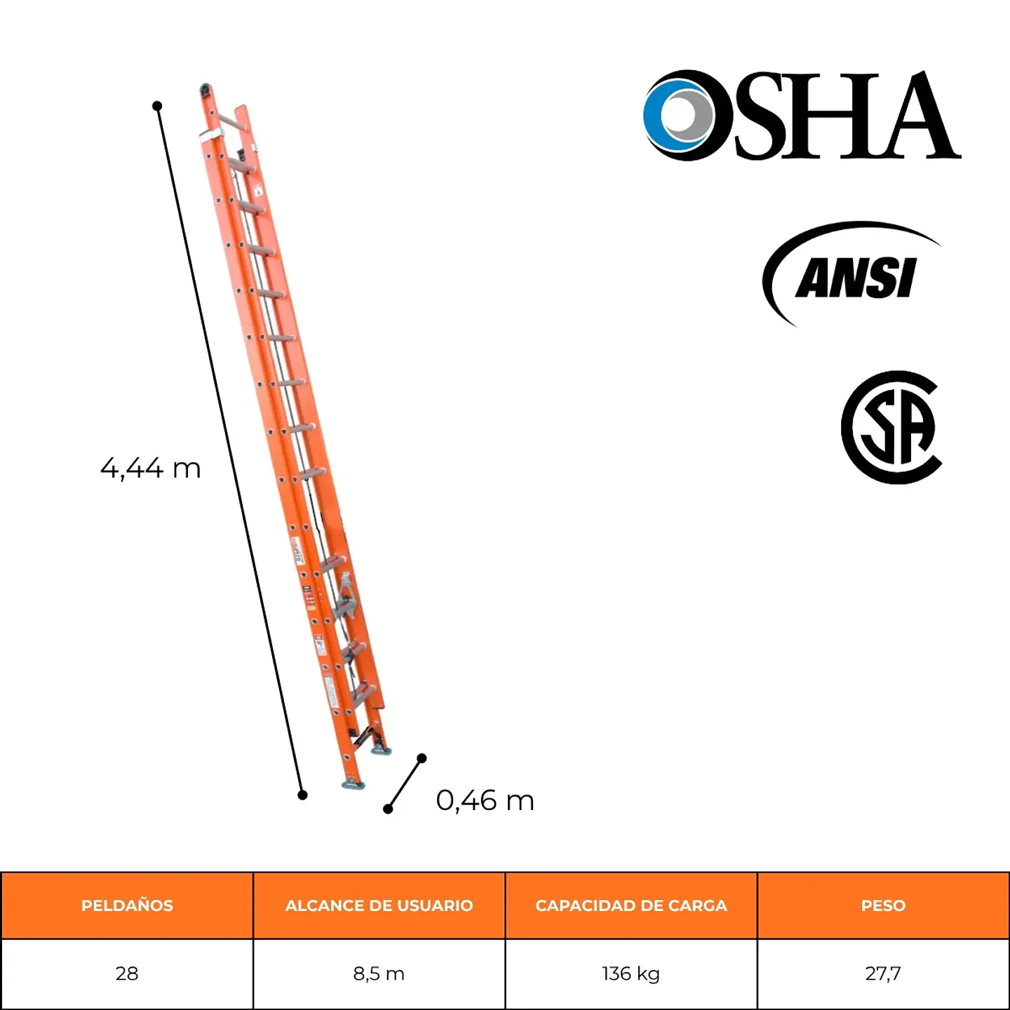 ESCALERA FIBRA DE VIDRIO TELESCÓPICA 7,73 METROS / 2x14 PELDAÑOS 2