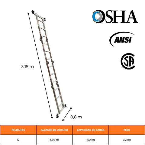 ESCALERA MULTIUSOS ARTICULADA DE ALUMINIO 4x3