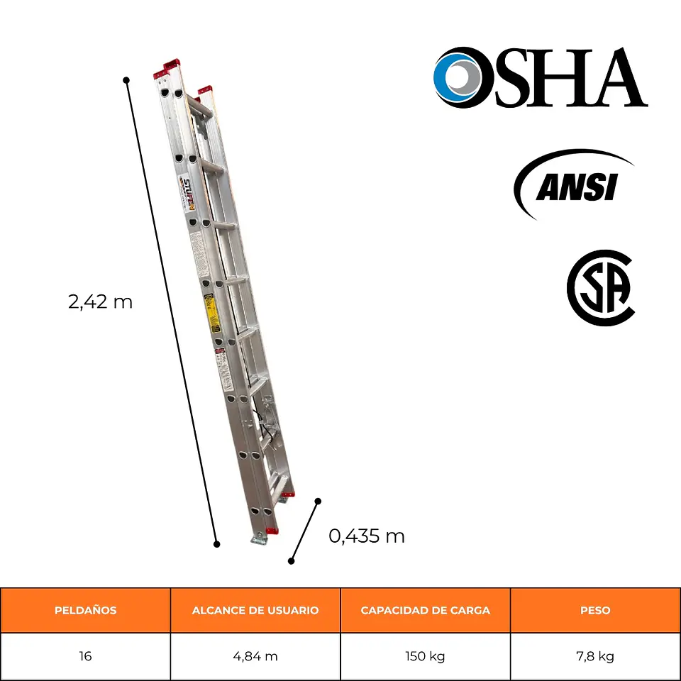 ESCALERA DE ALUMINIO TELESCÓPICA 4,0 METROS / 2x8 PELDAÑOS 2