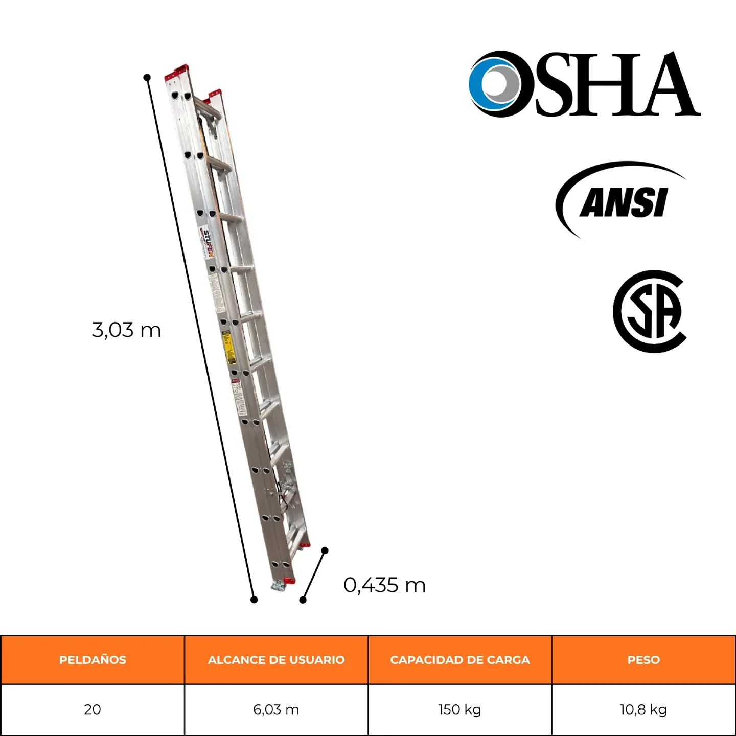 ESCALERA DE ALUMINIO TELESCÓPICA 5,2 METROS / 2x10 PELDAÑOS 2