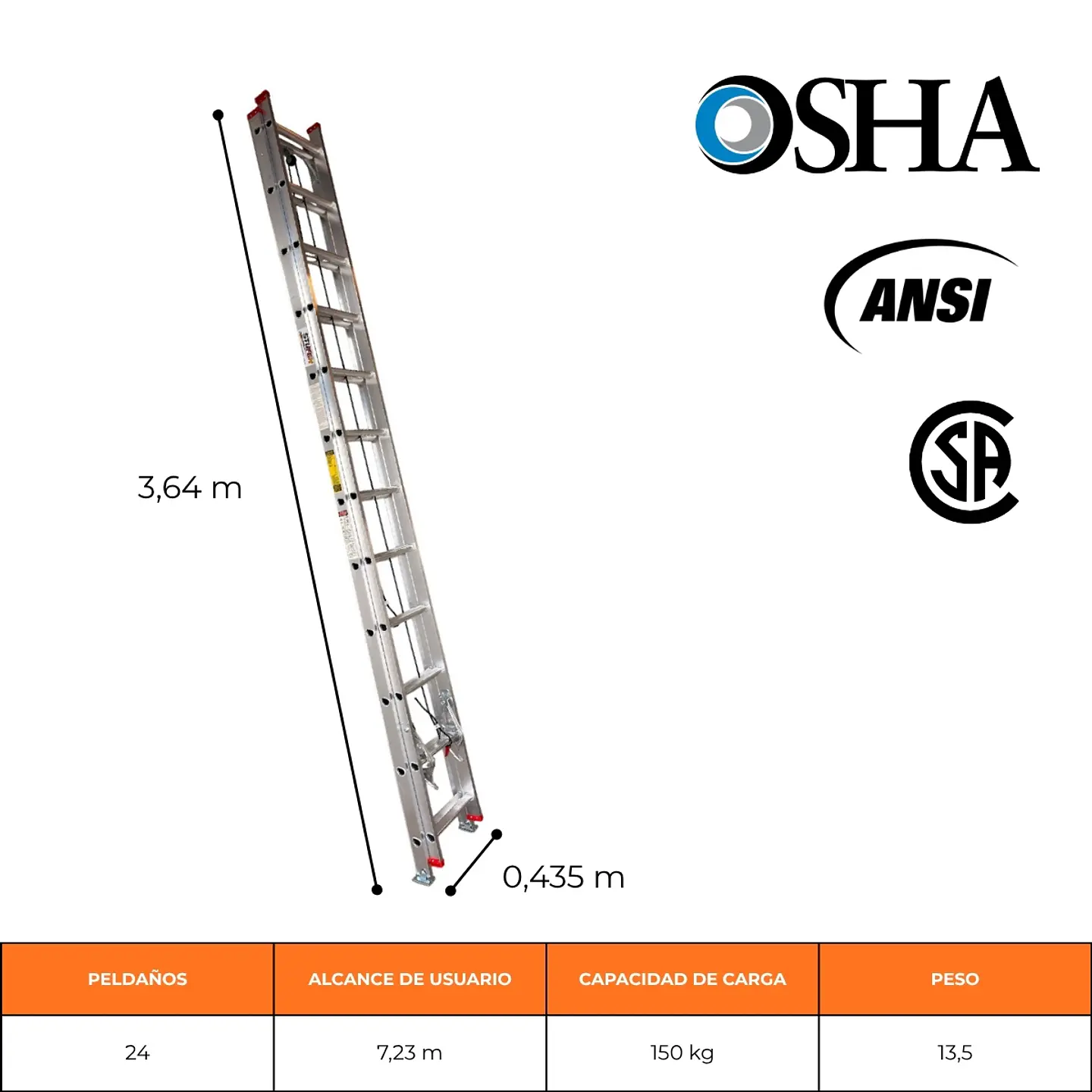 ESCALERA DE ALUMINIO TELESCÓPICA 6,4 METROS / 2x12 PELDAÑOS 2