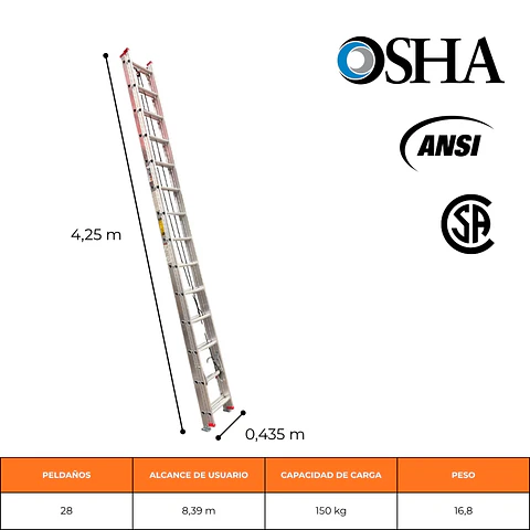 ESCALERA DE ALUMINIO TELESCÓPICA 7,6 METROS / 2x14 PELDAÑOS