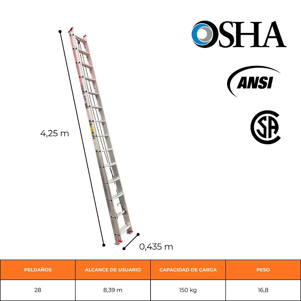 ESCALERA DE ALUMINIO TELESCÓPICA 7,6 METROS / 2x14 PELDAÑOS 2