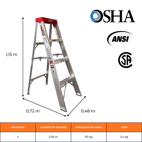 ESCALERA DE ALUMINIO TIJERA 1,15 METROS / 4 PELDAÑOS